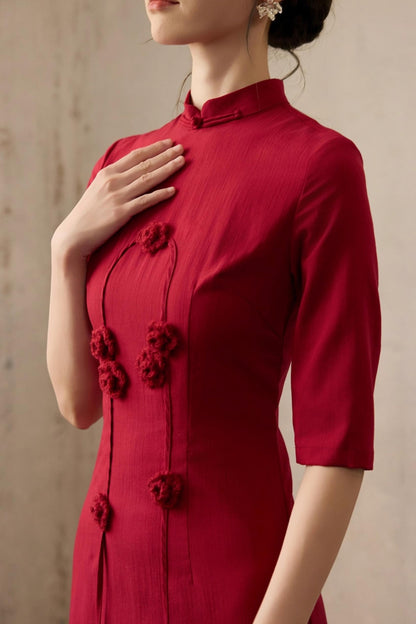 Red Flower Cheongsam Dress