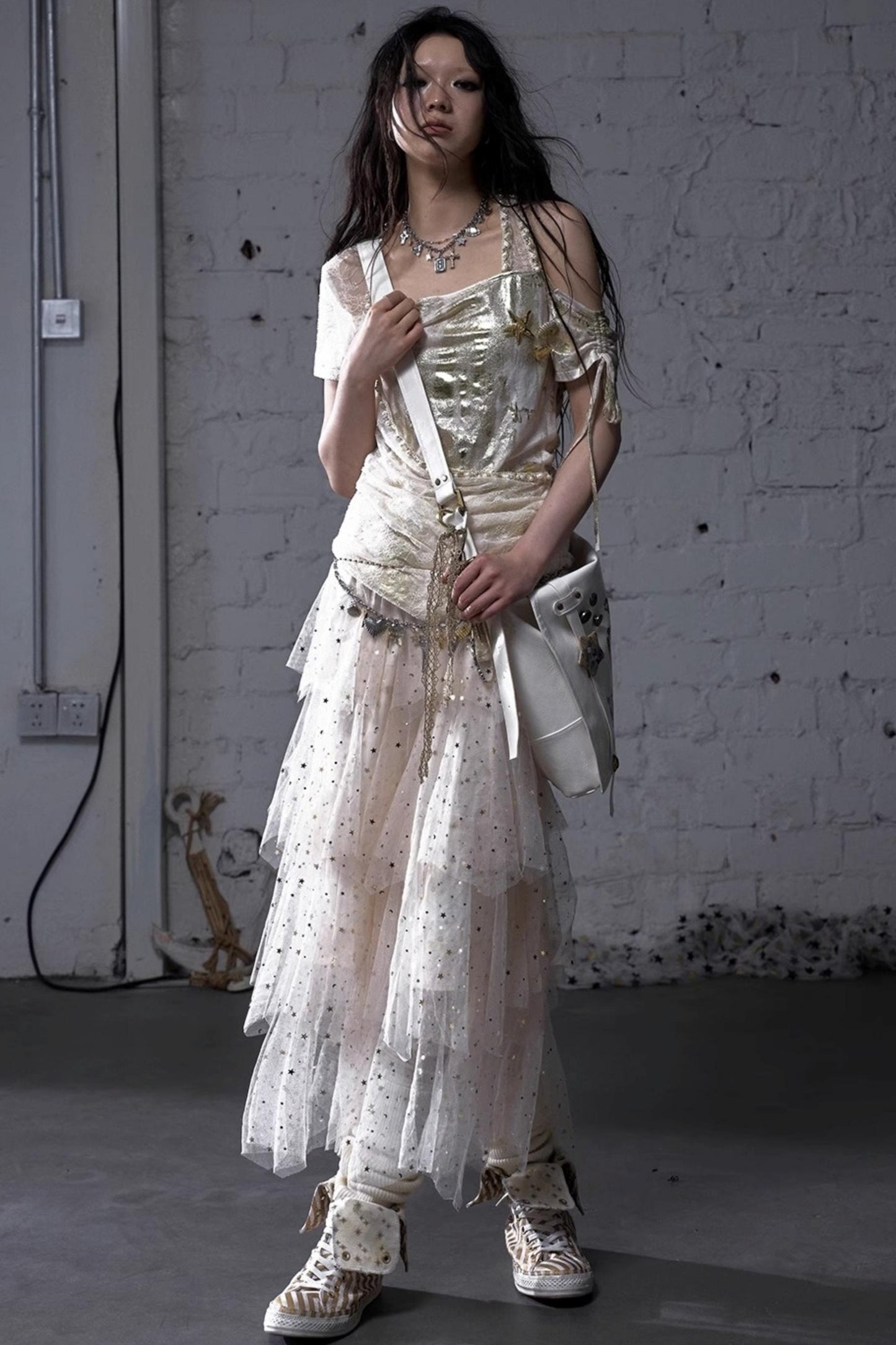 Fairycore Star Tiered Mesh Skirt