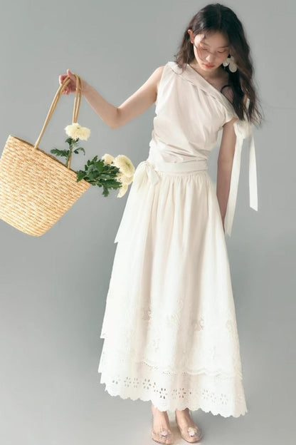 Slant Shoulder Tencel Cotton Dress