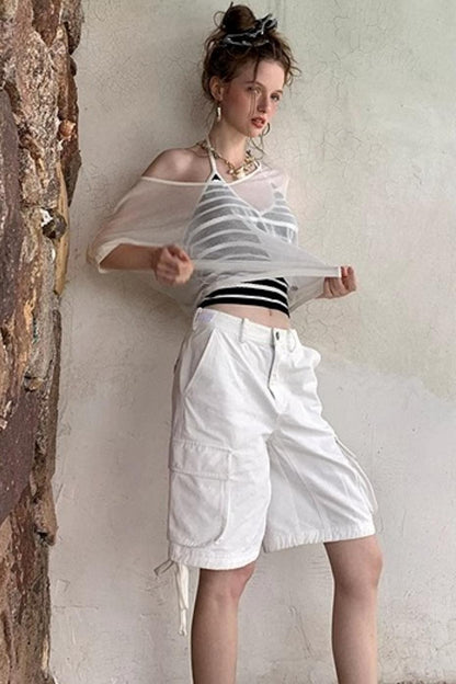 White Drawstring Utility Pants