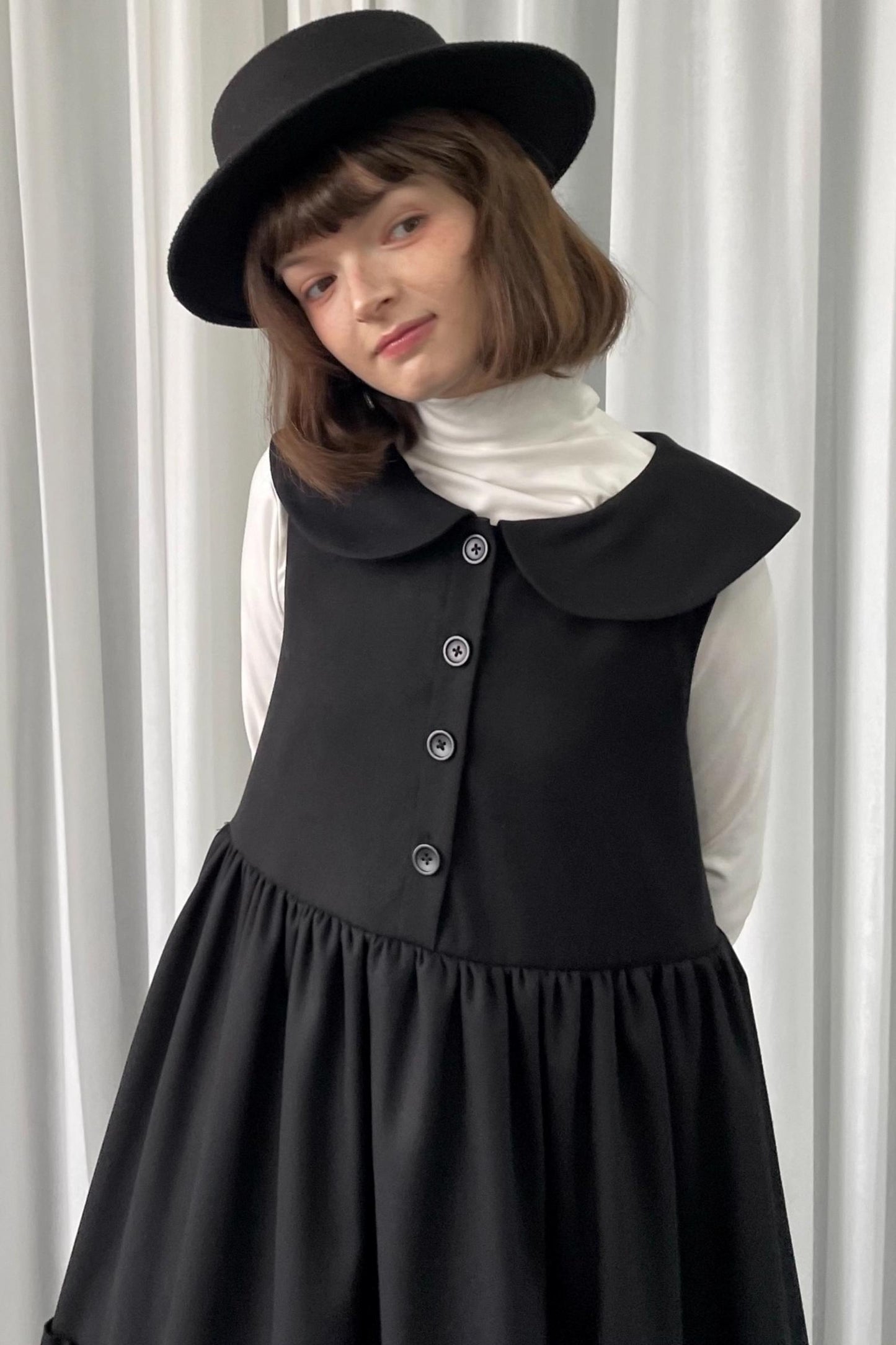 Black Woolen Layered Vest Dress