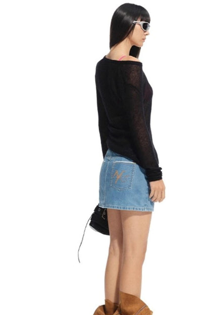 Red-eared Modern Denim Skirt