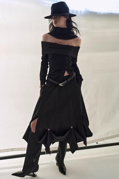 Slim One-Shoulder Knitted Sweater