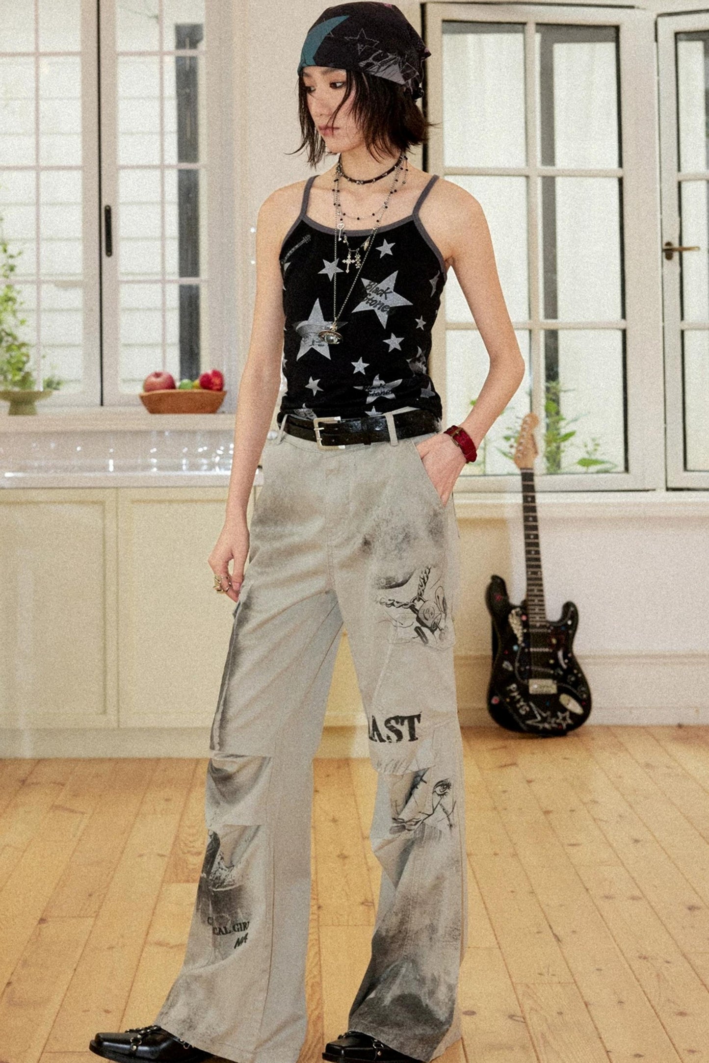 Distressed Patchwork Flared Pants