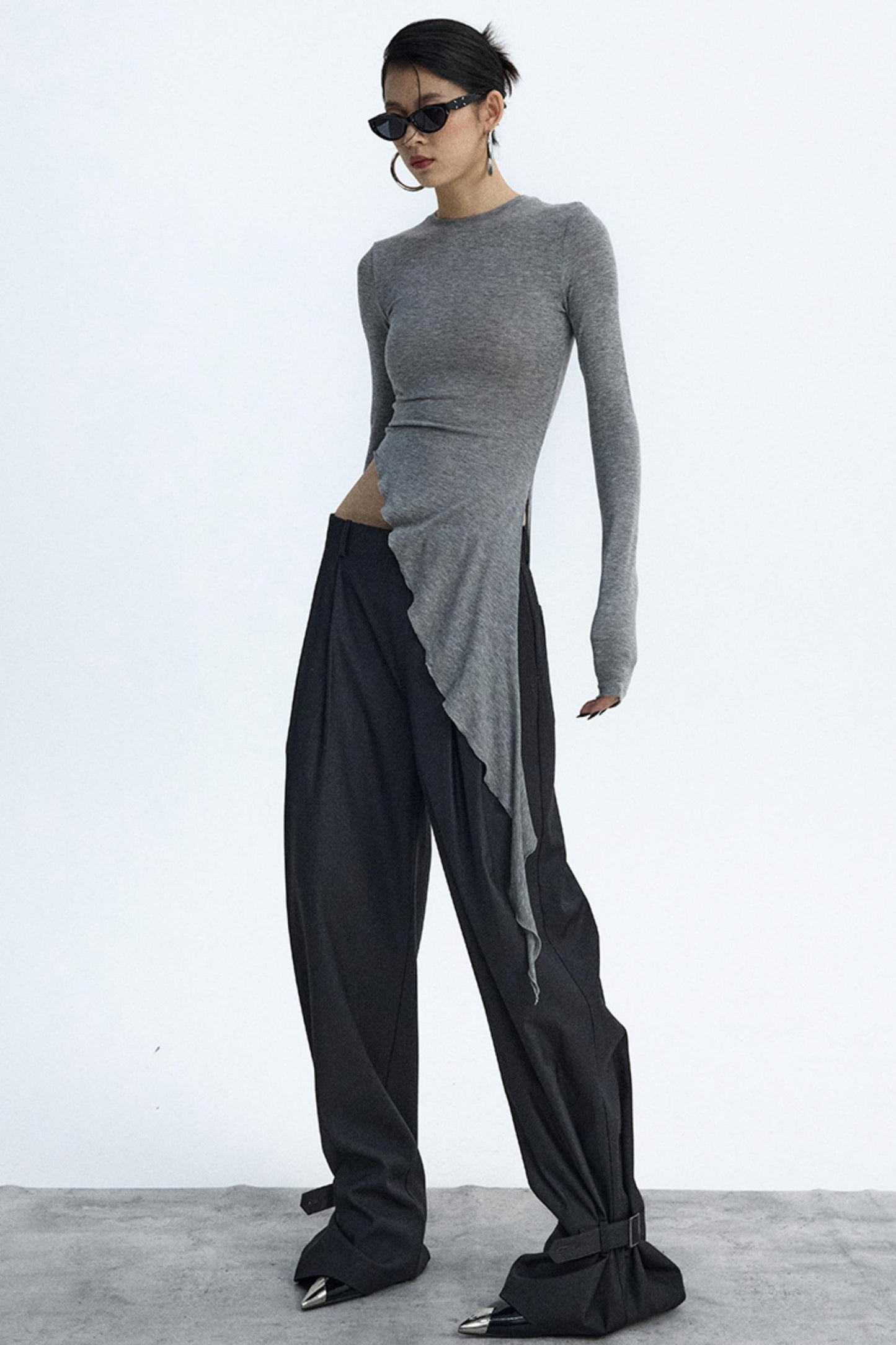 Ruffled Lyocell Asymmetrical Top