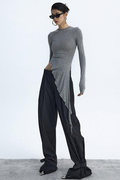 Ruffled Lyocell Asymmetrical Top