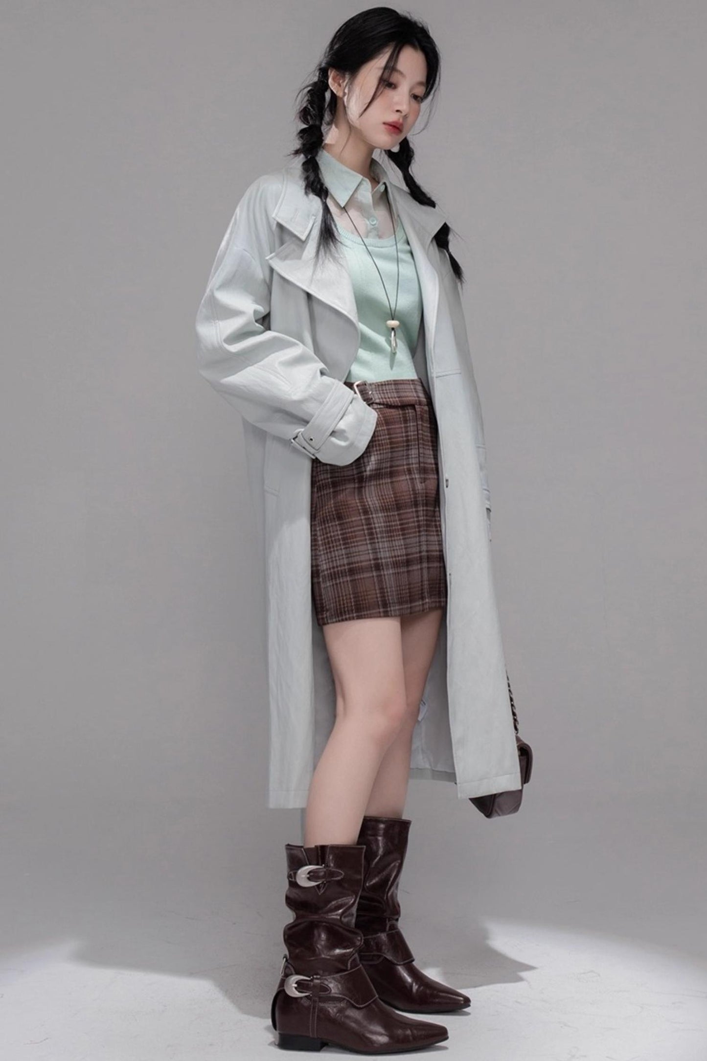 Two Collared Leather Trench Coat