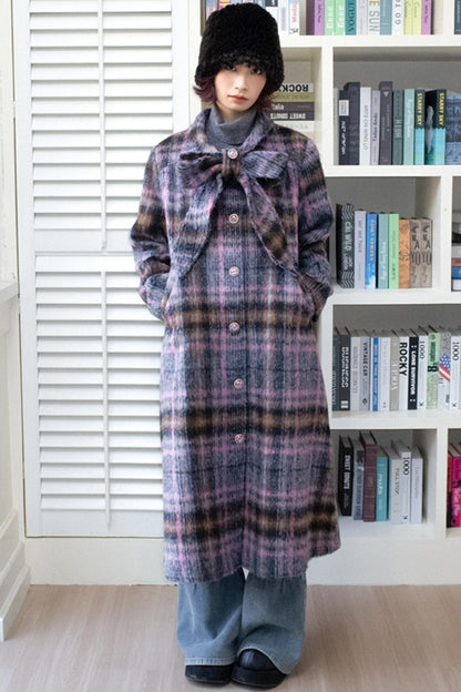 Elegant Bow Tartan Coat