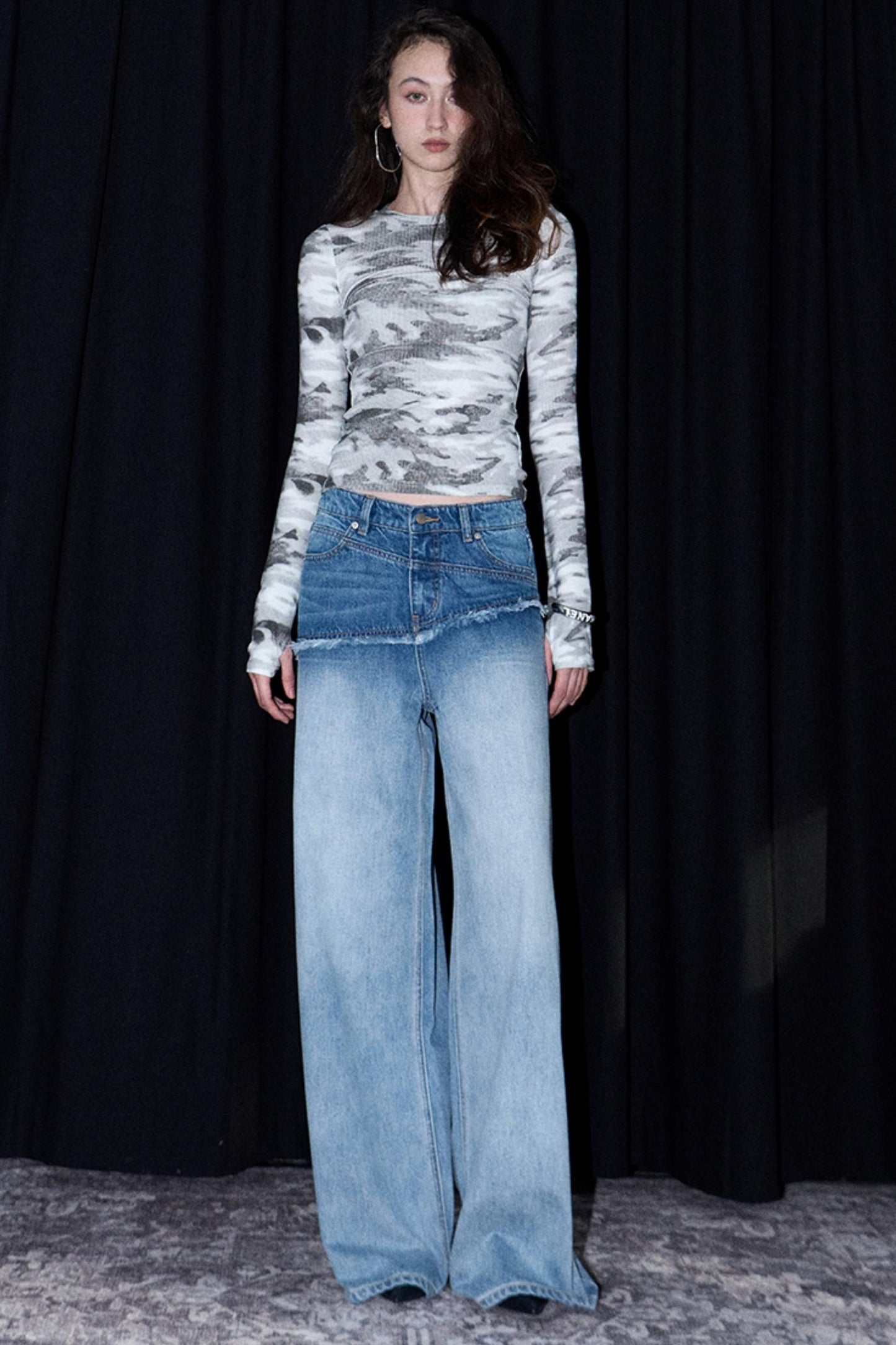 Washed Blue Gradient Wide-Leg Pants