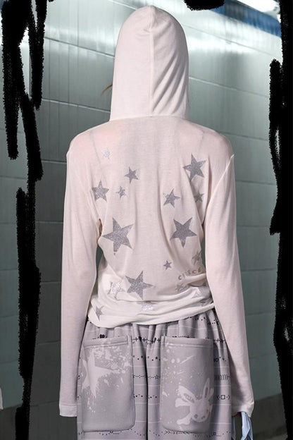 Pentagram Print Long-Sleeved Top