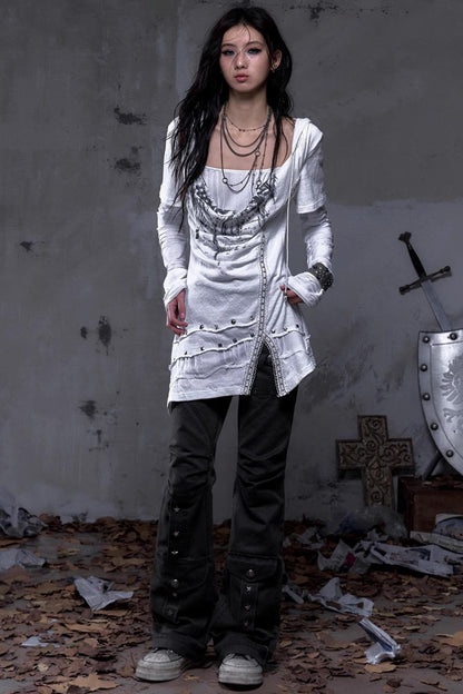 Rock Swing Collar Print Long Sleeve Dress