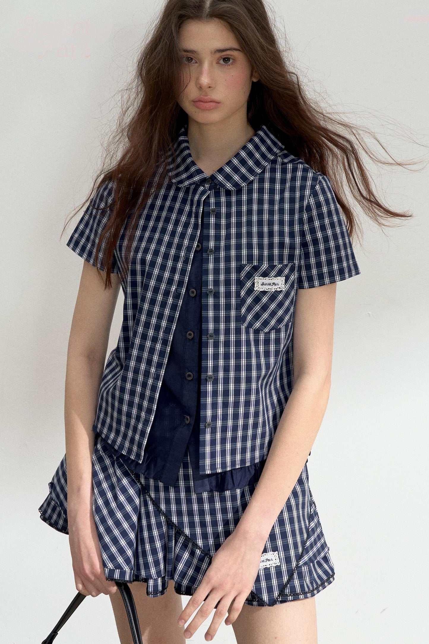 Vintage Blue Check Shirt & Layered Puffy Skirt Set-Up