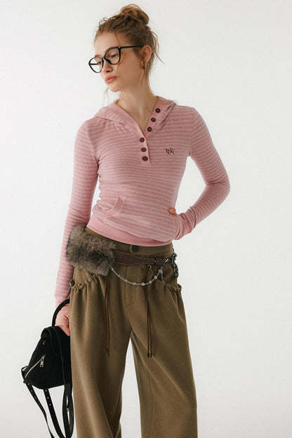 Pink Striped Merino Wool Hoodie