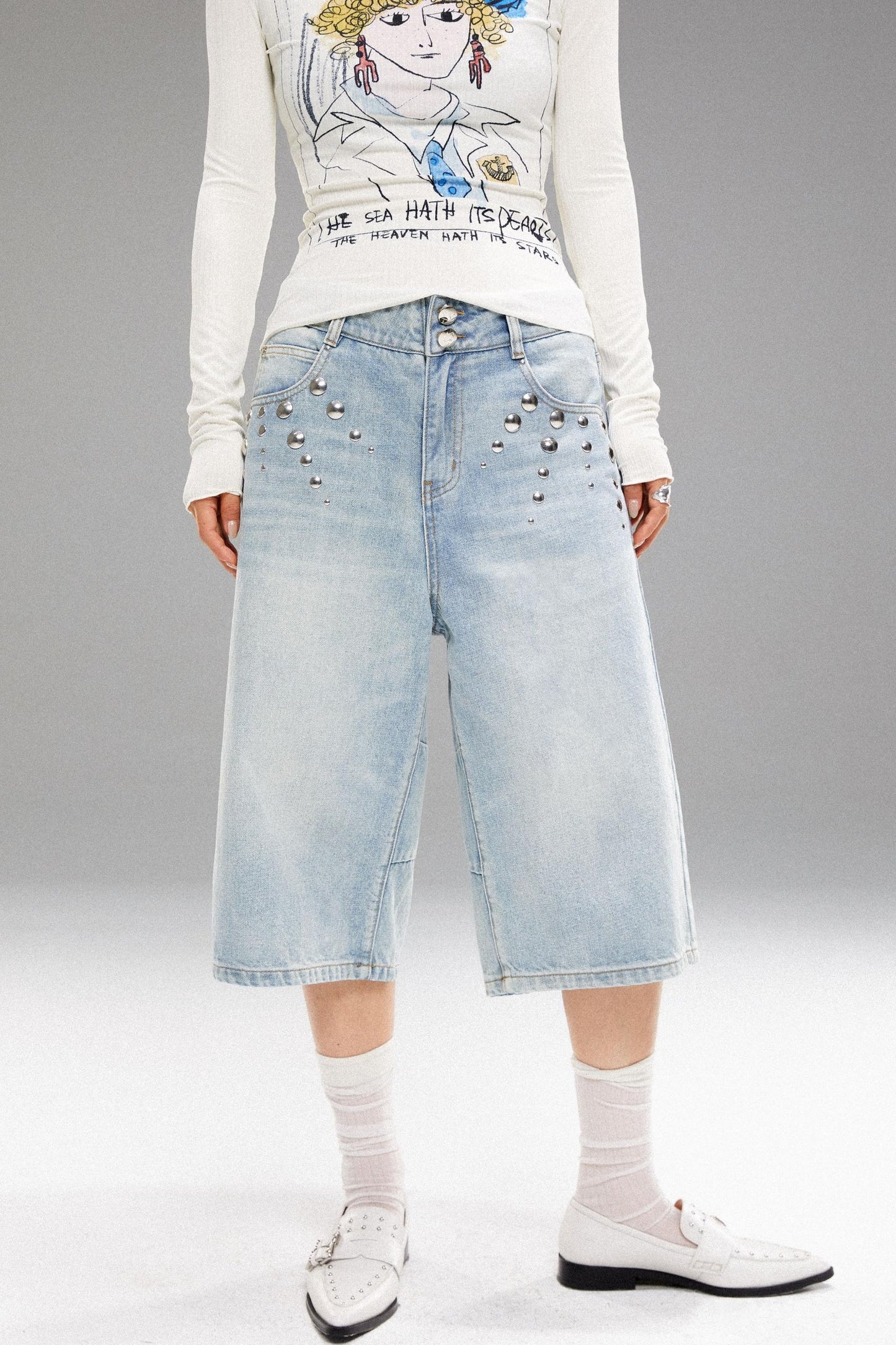 Metal Detail Denim Pants