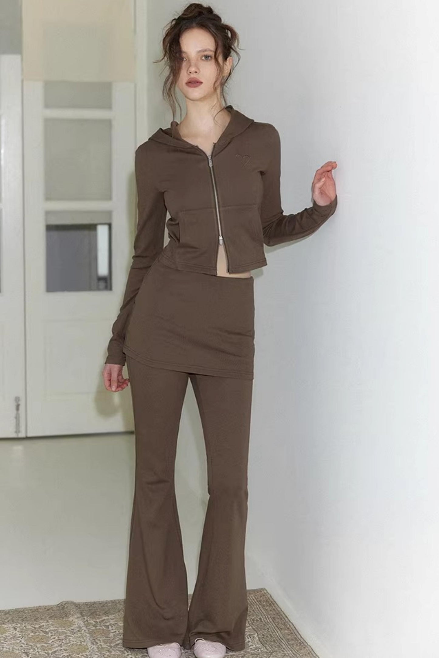 Heart Embroidery Hooded Sweatshirt Set-Up