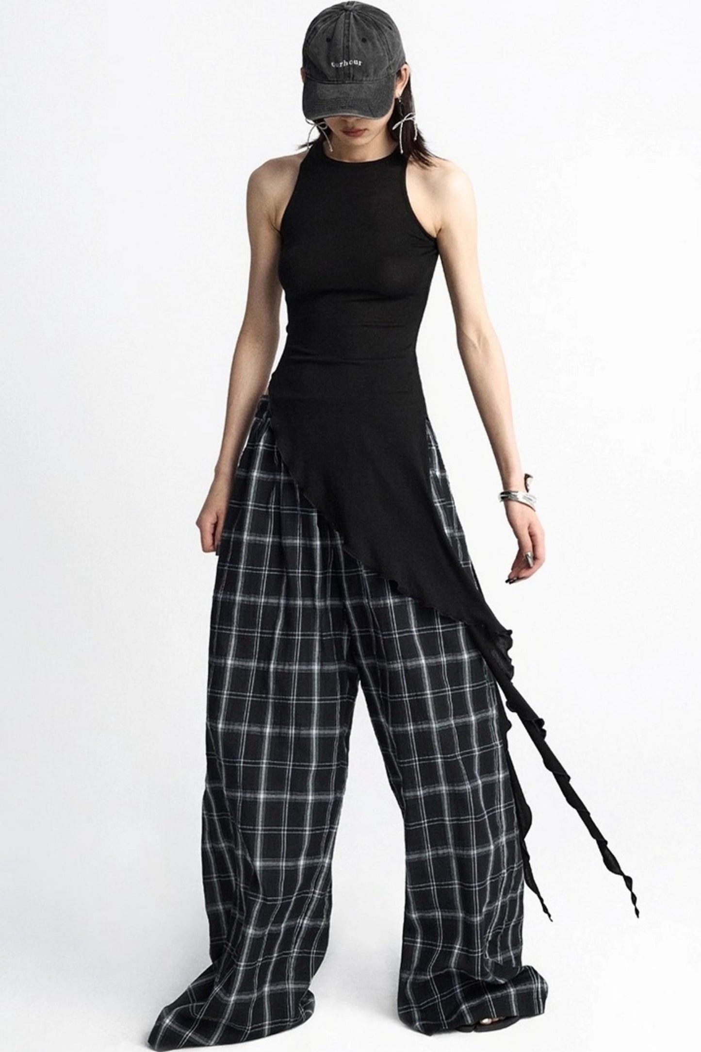 Summer Plaid Wide-Leg Pants