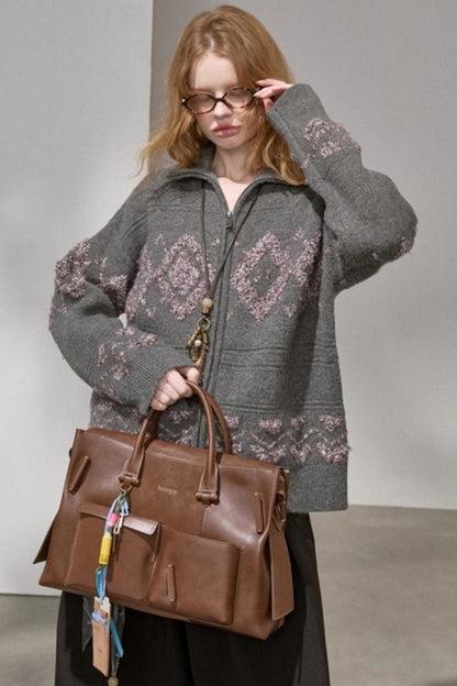 Diamond Pattern Knitted Cardigan Jacket