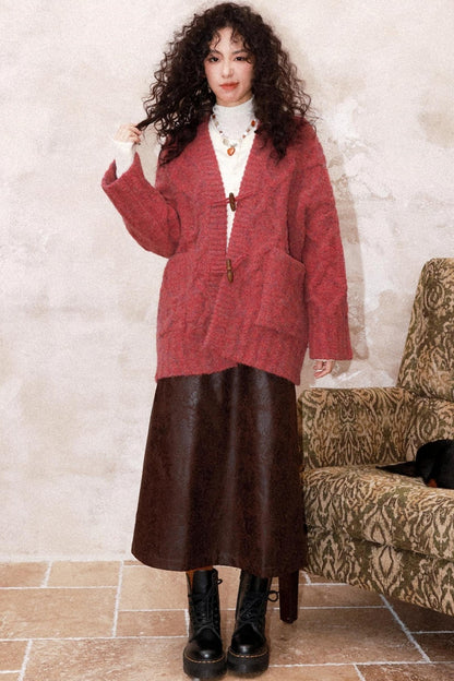 Evening Light Red Knitted Cardigan