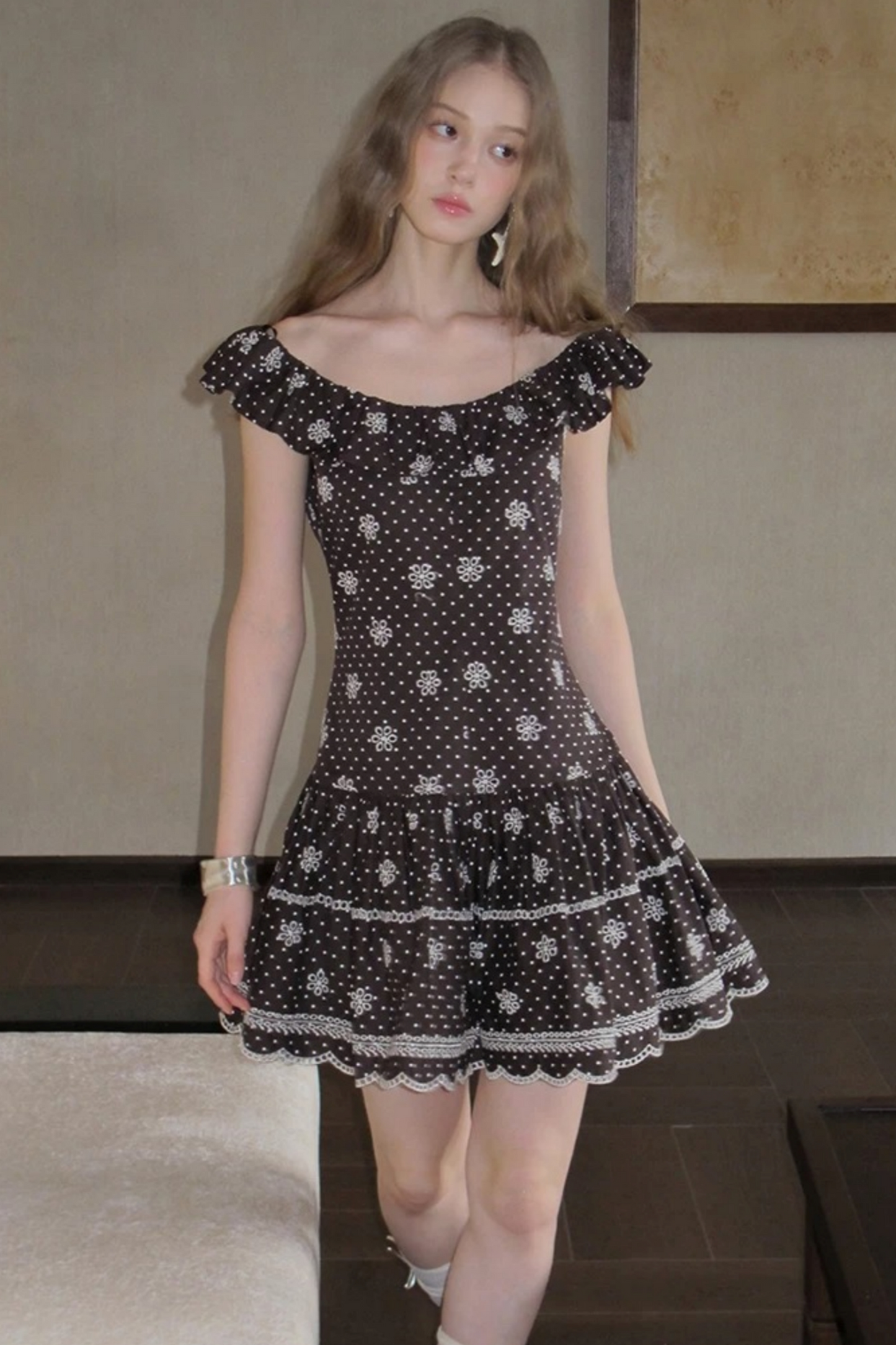 Embroidered One-Shoulder Dress