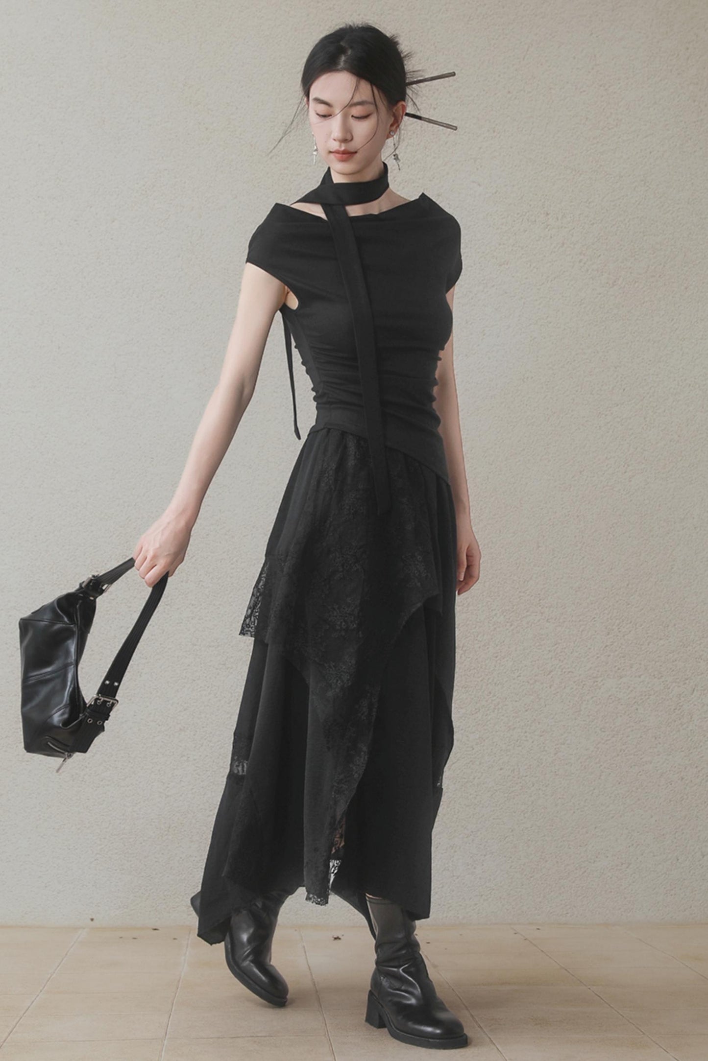 Dark Lace Midi Skirt