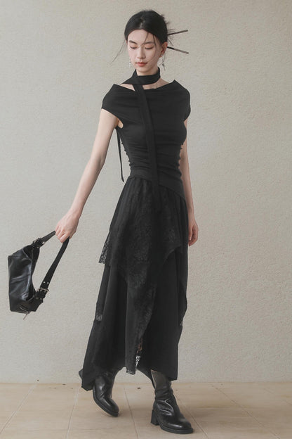 Dark Lace Midi Skirt