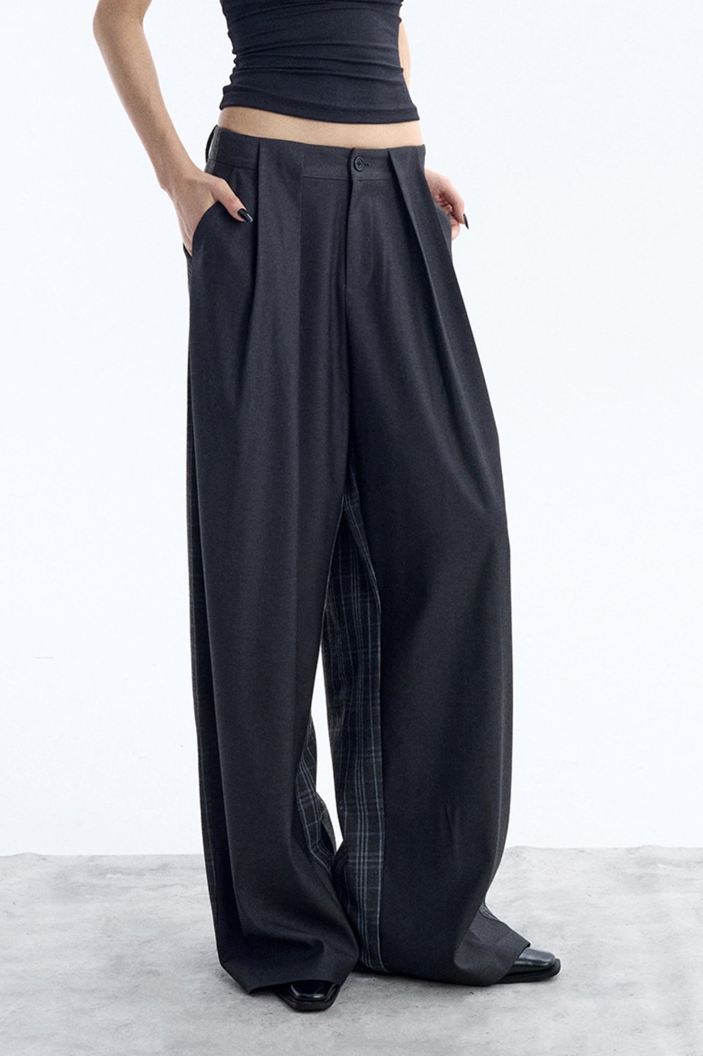 Irregular Plaid Wide-Leg Pants
