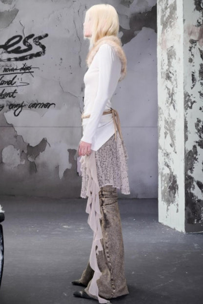 Velvet Rise Fur Collar Base Layer Top