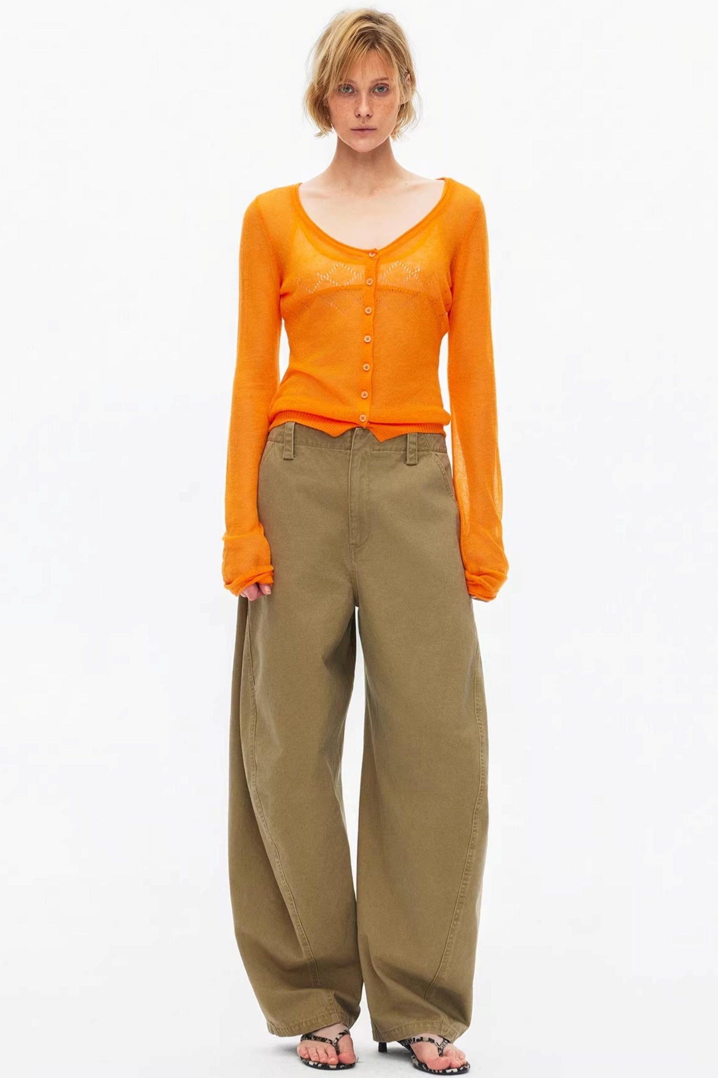 Silk Wool Hollow-Out Cardigan Top