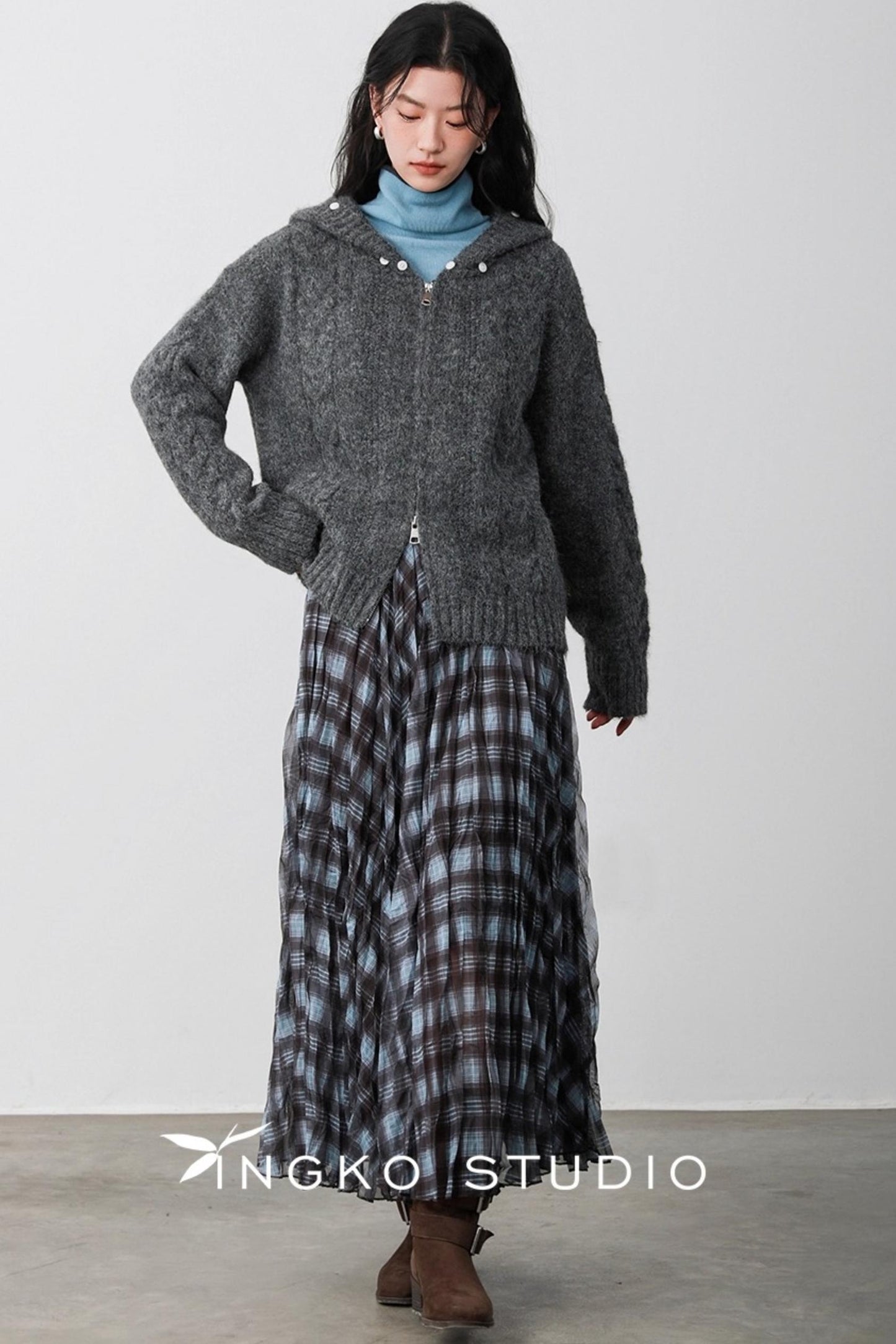 Blue Plaid Gauze Skirt