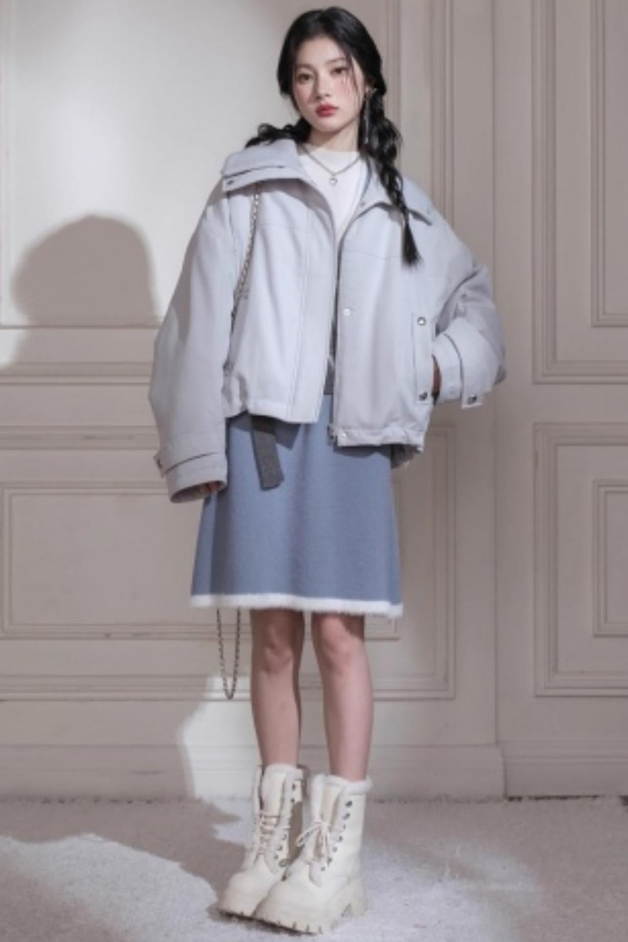 Mist Blue Diamond Plaid Vest Dress