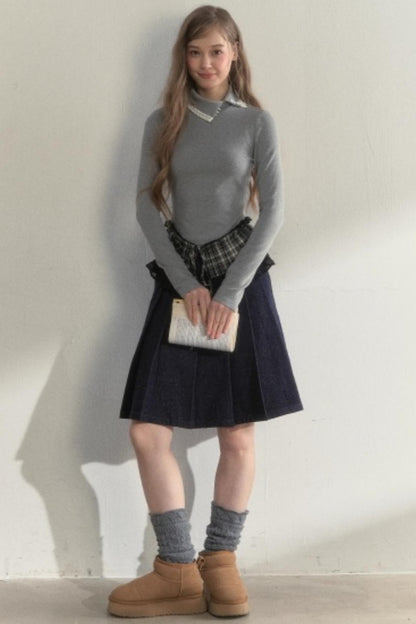 Layered Pleated Base Long Sleeve Top