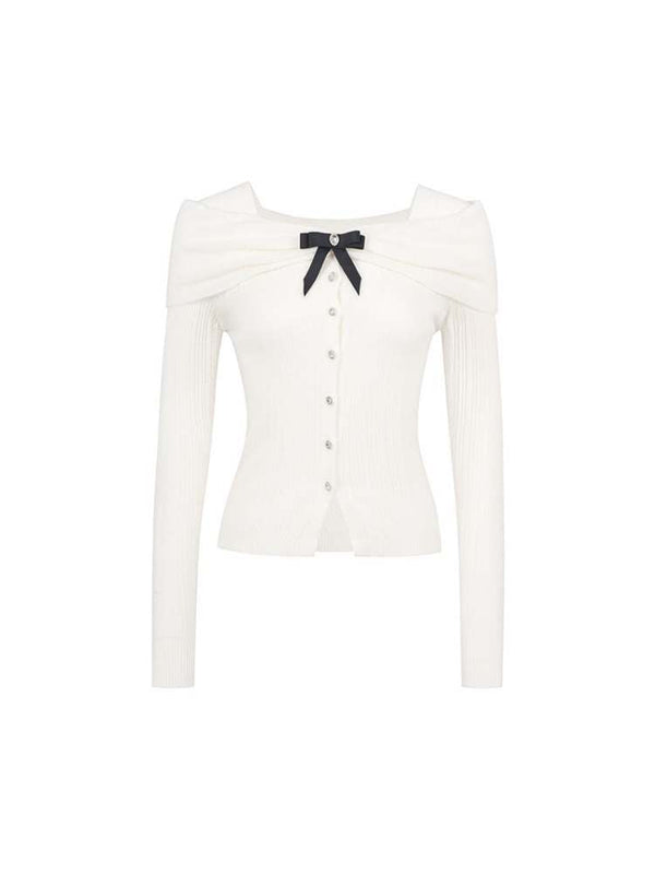 Off Shoulder Style Ribbon Bijou Knit Sew