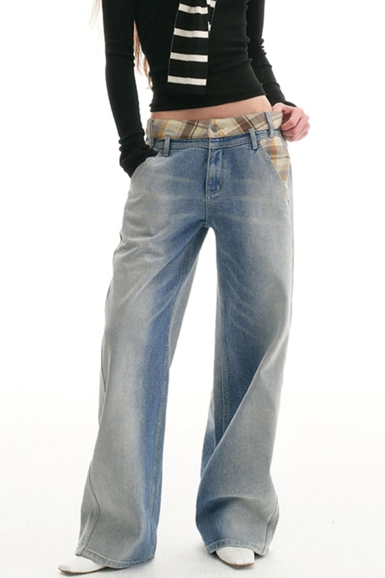 Loose Fit Straight Retro Denim Pants