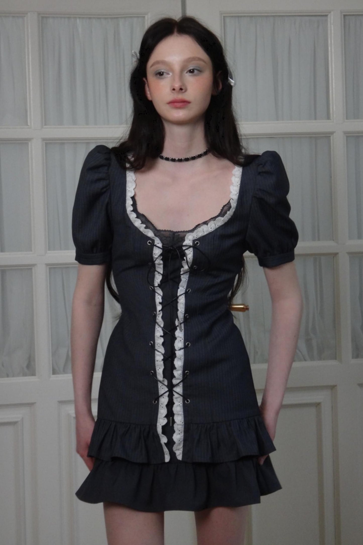 Lace Bubble Sleeve Dress