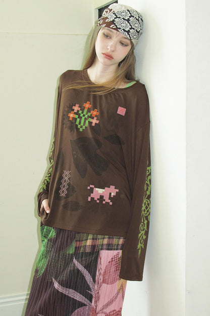 Vintage Mosaic Slanted Shoulder T-Shirt