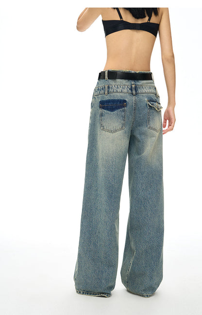 High Waist Double Waist Straight Wide Denim