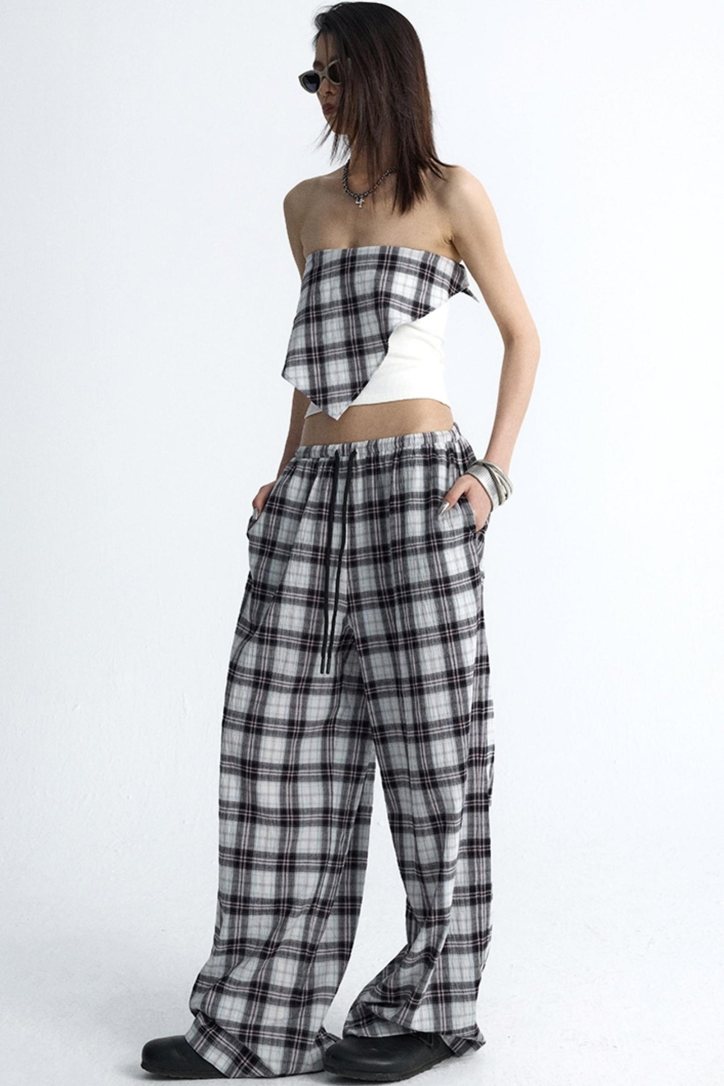 Plaid Wide-Leg Pants
