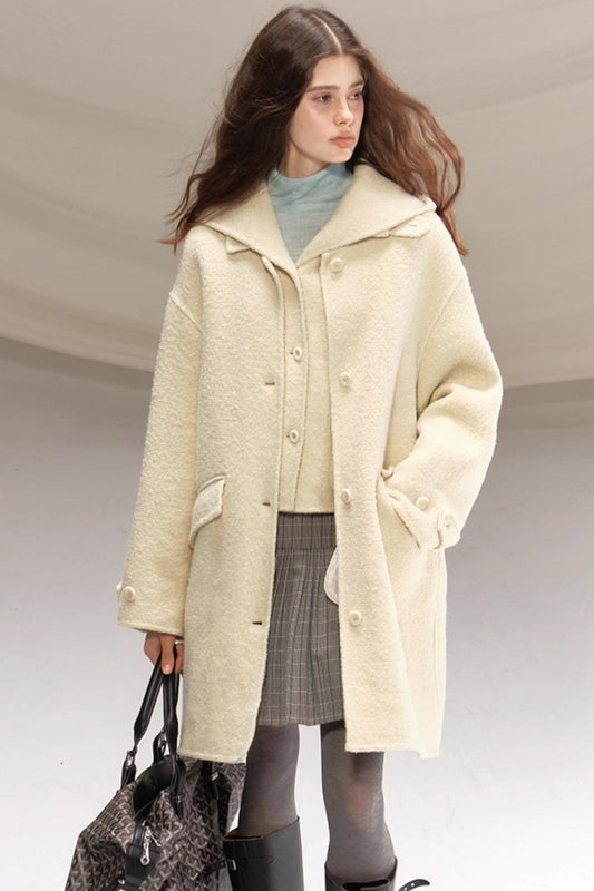 Butter Yellow Wool Hooded Coat