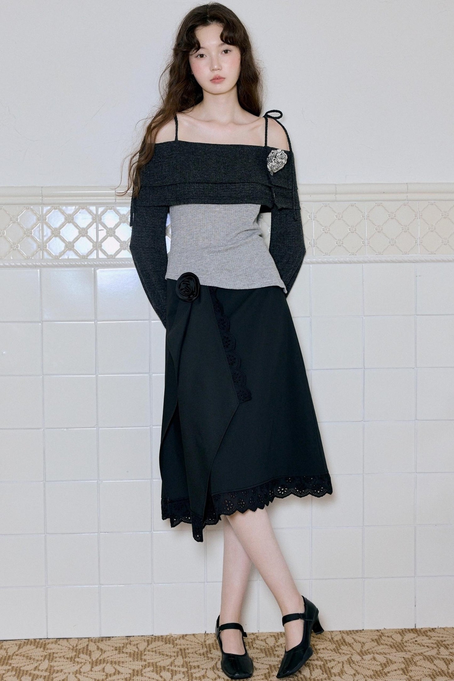 Camisole Knit Top Plaid Skirt Set-Up