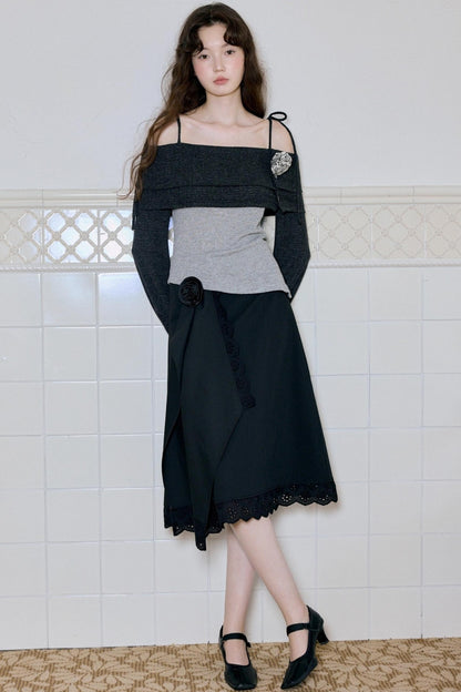 Camisole Knit Top Plaid Skirt Set-Up