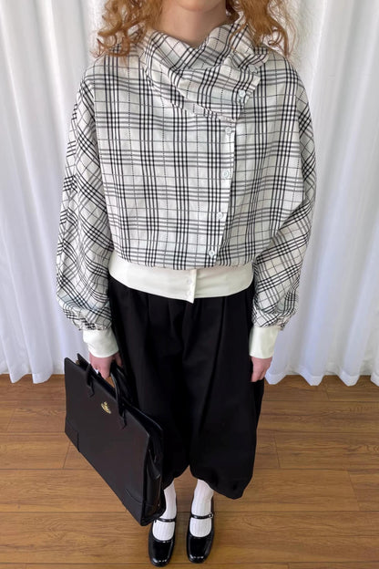 Checkered Pleated Collar Shirt