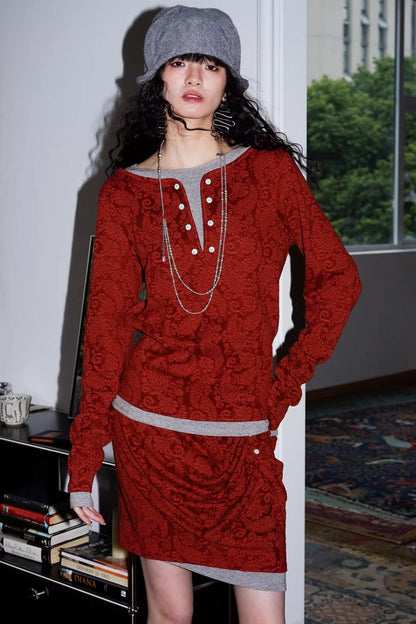 Retro Paisley Sweater Skirt Set-Up