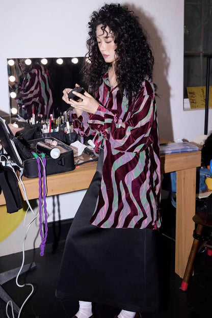 Retro Slim Shadow Velvet Shirt