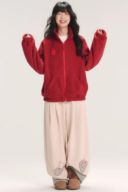 Color-Block Embroidery Fleece Jacket