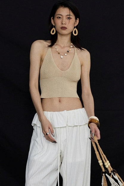 Orange V-Neck Knitted Vest