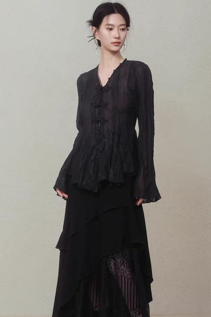 Misty Black New Chinese Top
