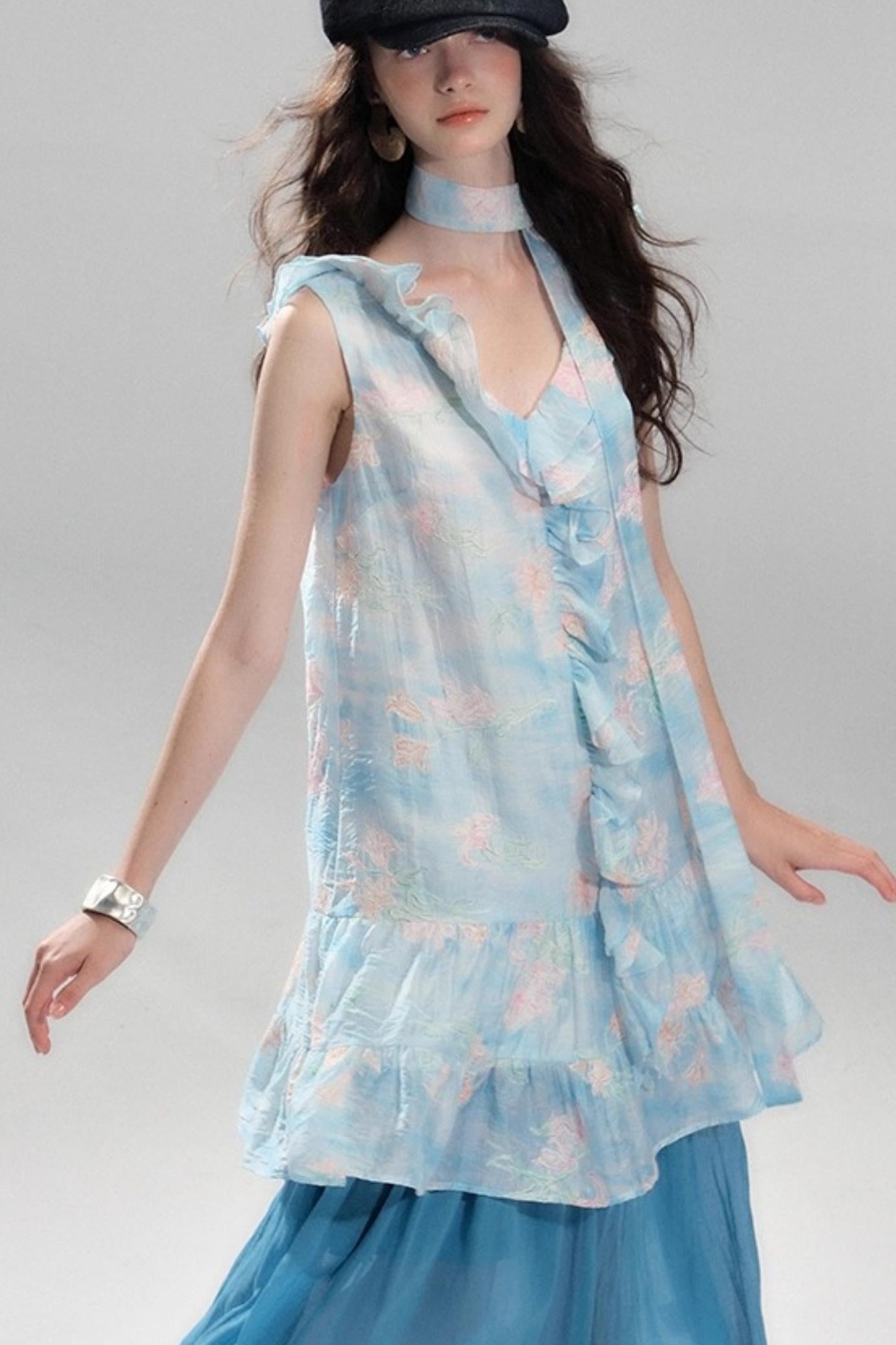 Sea Glass Tencel Ruffle Crop Dress Set-Up