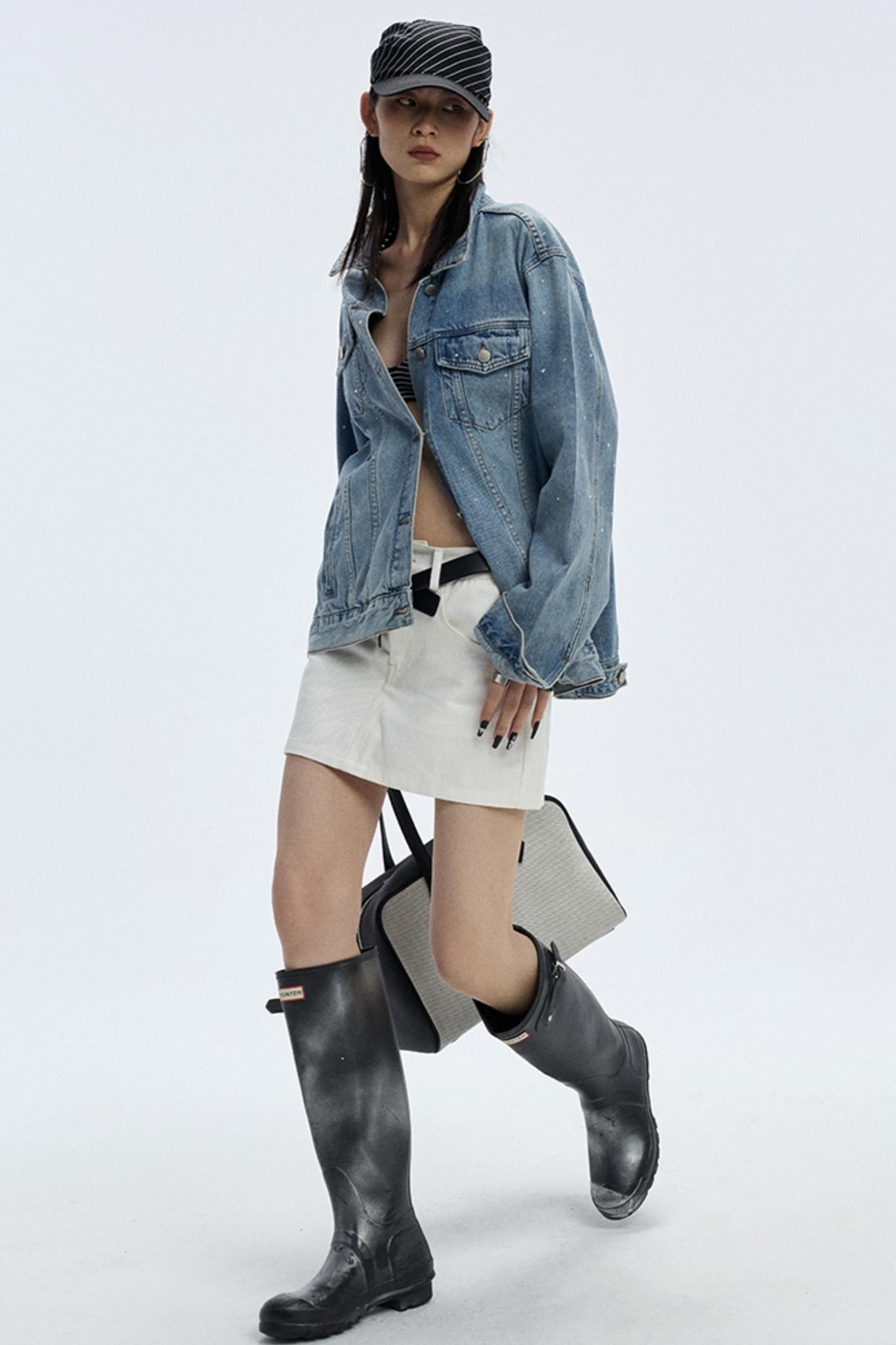 Slimming White A-Line Denim Skirt