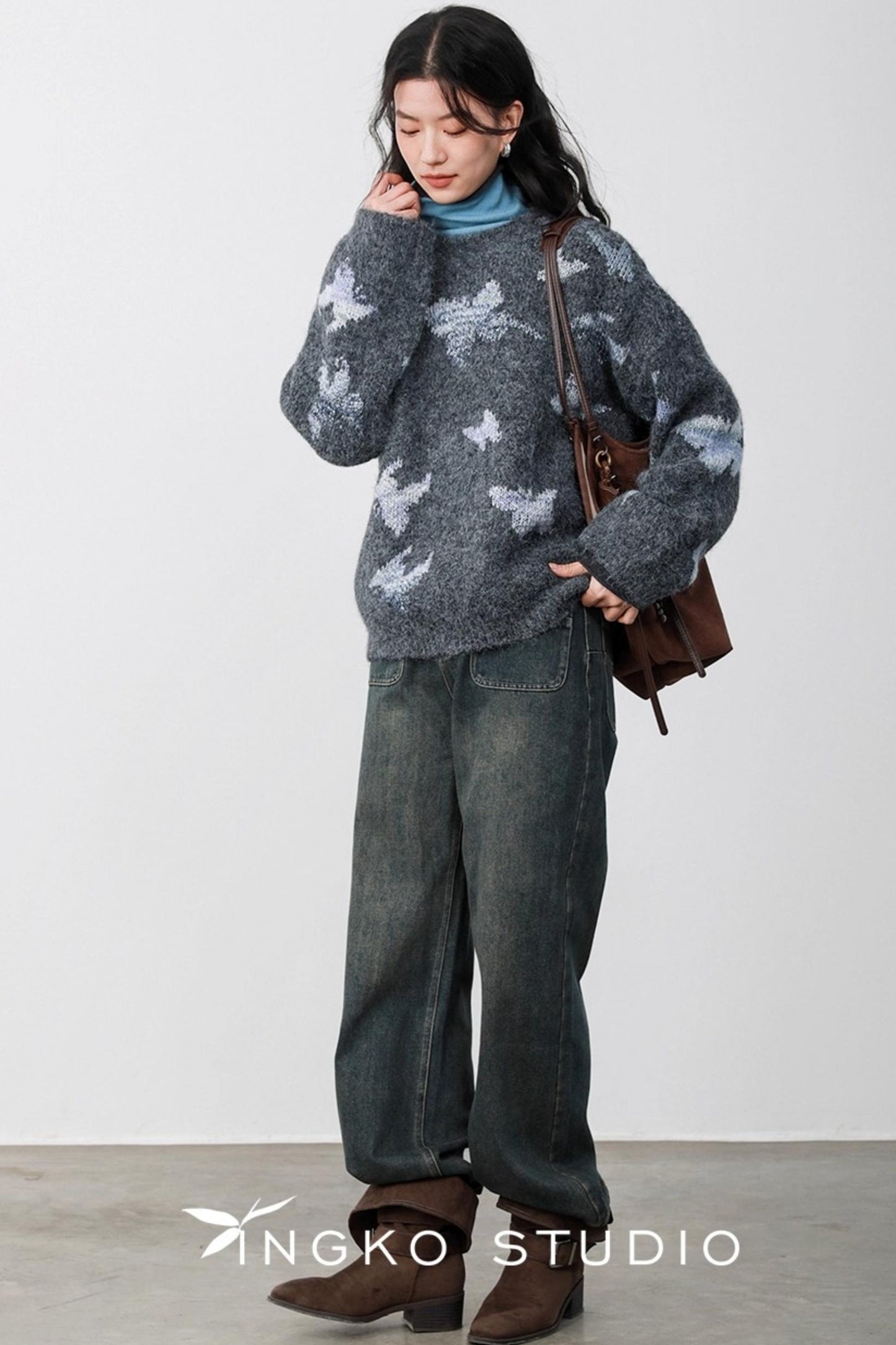 Gray Butterfly Hollow Sweater