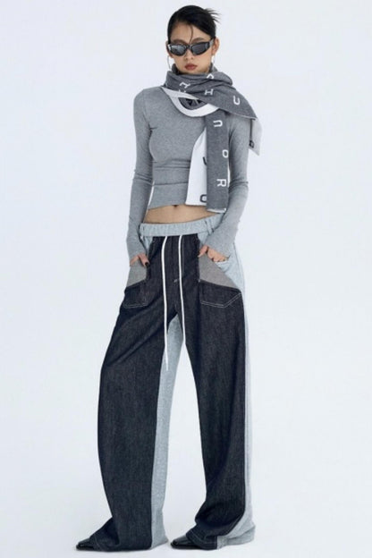Color-Blocked Denim Sweatpants